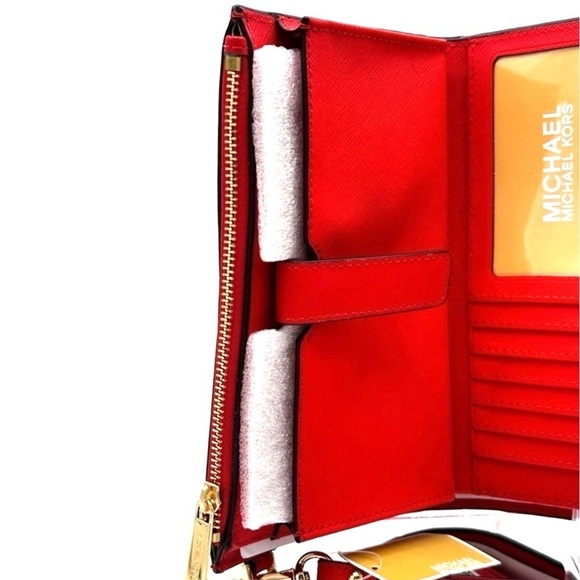 Michael Kors Large Double Zip Wallet Wristlet Red/Gold - Picture 5 of 9